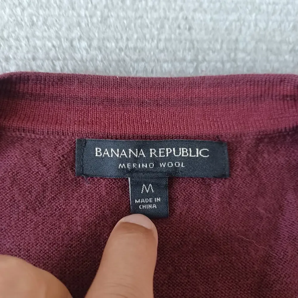 Banana Republic Merino Wool Sweater Mens M Burgundy Lightweight Stretch‎ Casual